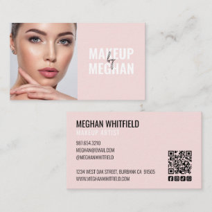 Blush Pink Modern Social Icon QR Code Photo Makeup Business Card