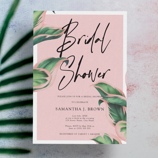Blush Pink Modern Tropical Bridal Shower Invitation (Creator Uploaded)