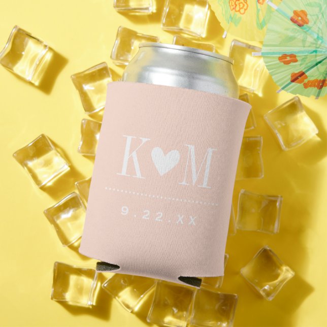 Blush Pink Modern Wedding Monogram Can Cooler (In Situ Summer)