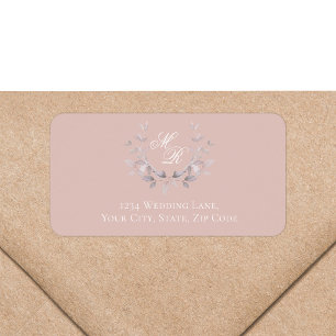 Blush Pink Monogram Botanical Return Address Label