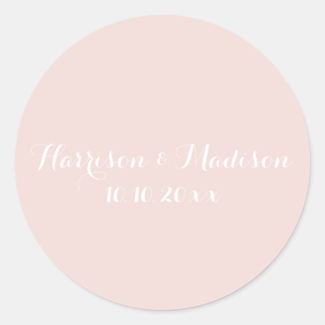 Blush pink Monogram custom wedding favours Classic Round Sticker (Front)