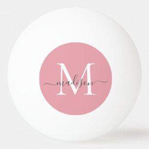 Blush Pink Monogram Elegant Girly Grey Script Ping Pong Ball