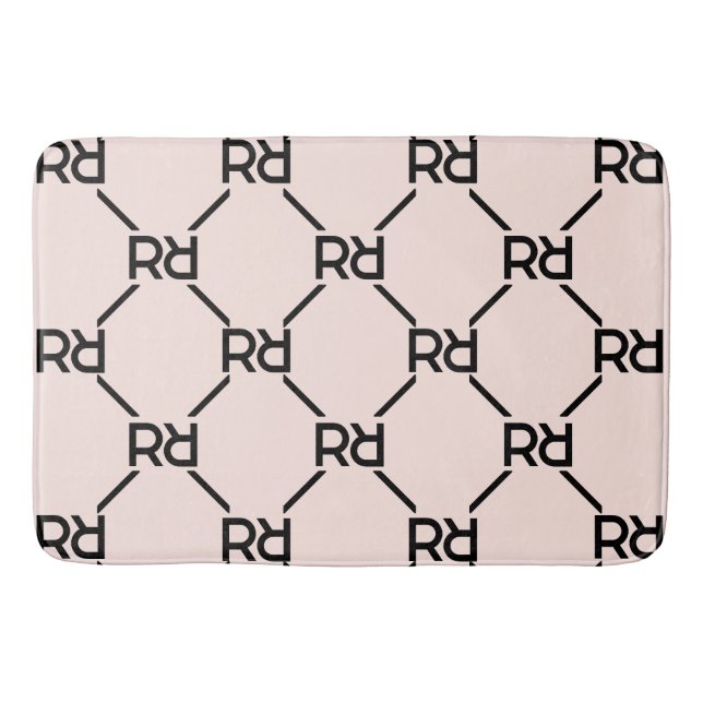 Blush Pink Monogram Elegant Luxury Girl Dorm Room Bath Mat (Front)