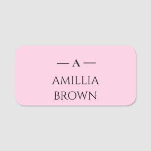 Blush Pink Monogram   Elegant Minimal Design Name Tag