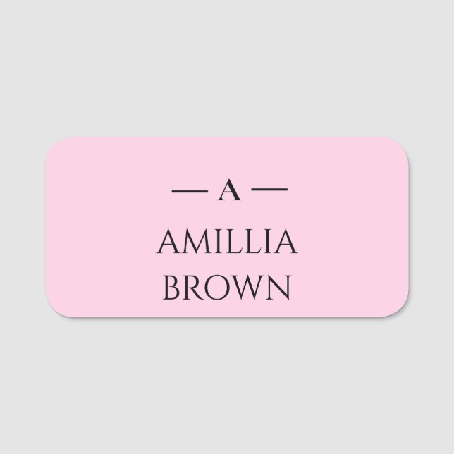 Blush Pink Monogram | Elegant Minimal Design Name Tag (Front)