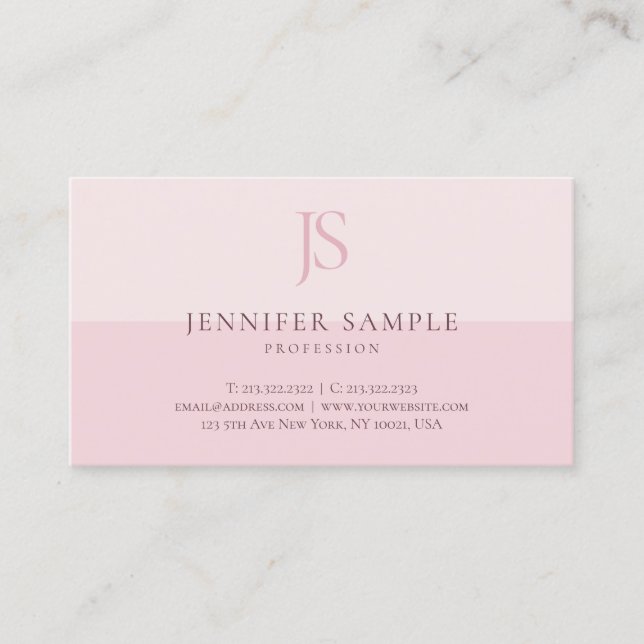 Blush Pink Monogram Elegant Simple Template Business Card (Front)