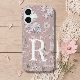 Blush Pink Monogram Floral iPhone 16 Case