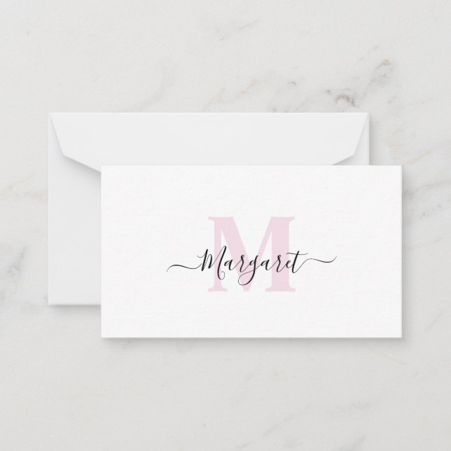 Blush Pink Monogram Hand Lettered Script Name Card (Front)