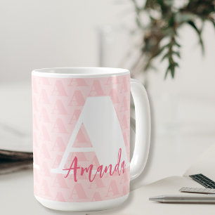 Blush Pink Monogram Hot Pink Script Name White Coffee Mug