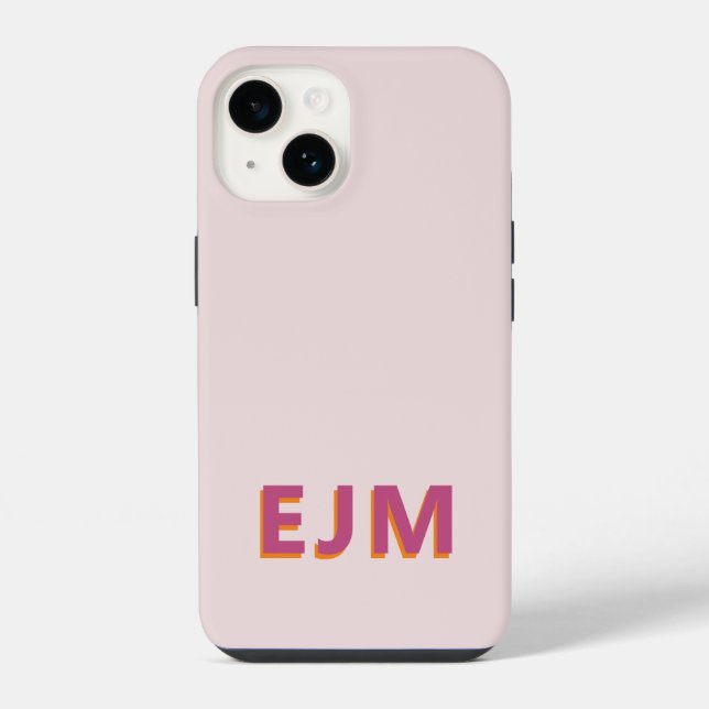Blush Pink Monogram Initial Letter Simple Retro iPhone Case (Back)