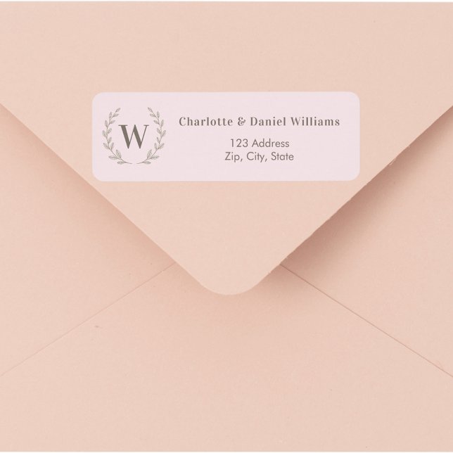 Blush pink monogram initial wreath return address (Creator Uploaded)