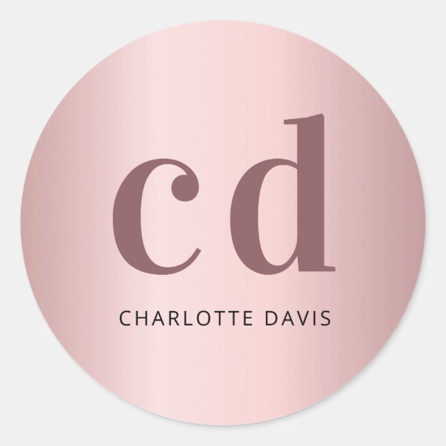 Blush pink monogram initials dusty rose classic round sticker (Front)