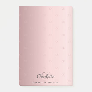 Blush pink monogram initials elegant post-it notes