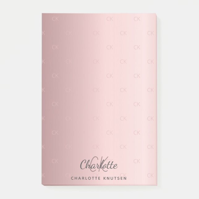 Blush pink monogram initials elegant post-it notes (Front)