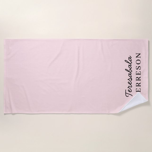Blush Pink Monogram Modern Minimalist Feminine Art Beach Towel (Front)