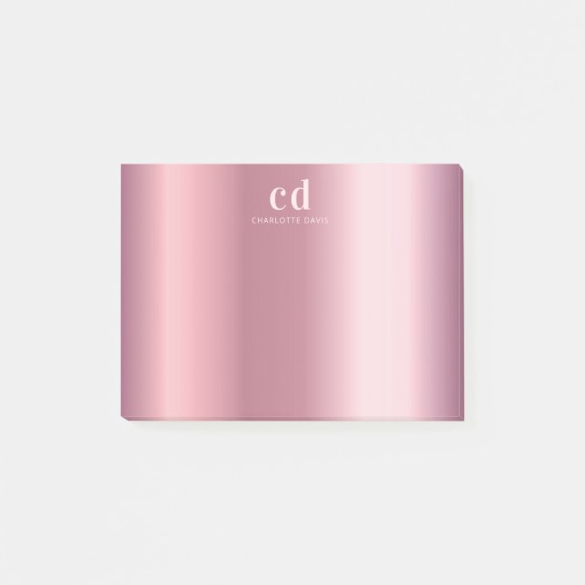 Blush pink monogram name glamourous post-it notes (Front)