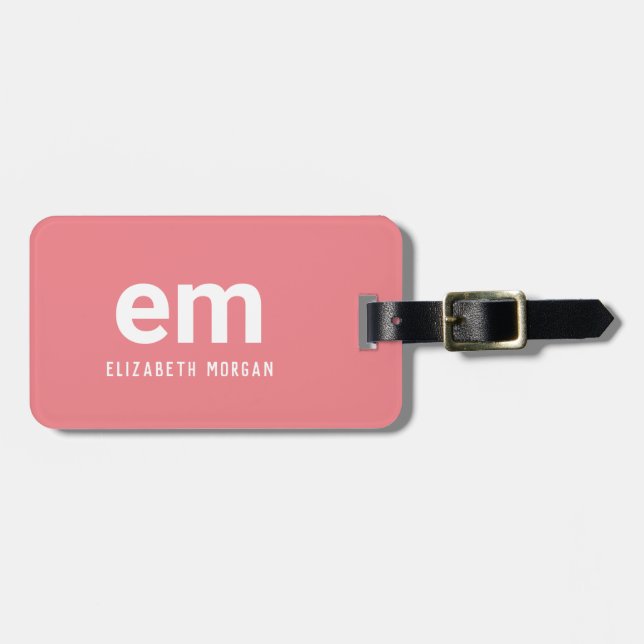 Blush Pink Monogram Name Modern Elegant Luggage Tag (Front Horizontal)