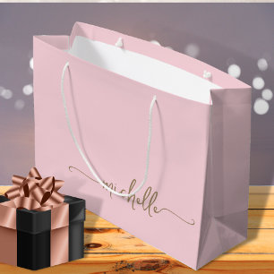 Blush Pink Monogram Name Script Gold Calligraphy Large Gift Bag