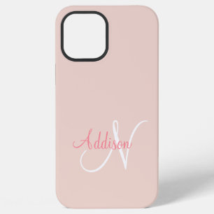 Blush Pink Monogram Personalised Elegant iPhone 12 Pro Max Case