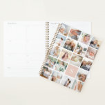 Blush Pink Monogram Photo Collage Planner<br><div class="desc">Customise this chic planner with 19 square photos arranged in a grid collage layout,  with your single initial monogram on a blush pink square at the lower right. Back cover has tone on tone stripes in millennial pink</div>