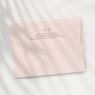Blush Pink Monogram Return Address on Back Flap  Envelope