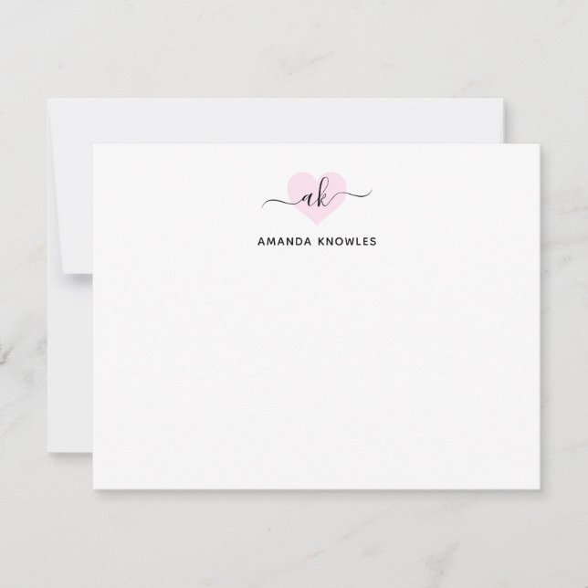 Blush Pink Monogram Simple Minimalist Girly Heart Card (Front)