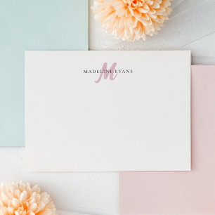 Blush Pink Monogram Taupe Elegant Custom Name Card