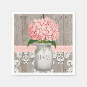 Blush Pink Monogrammed Hydrangea Mason Jar Napkin