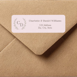 Blush pink monogrammed wreath return address