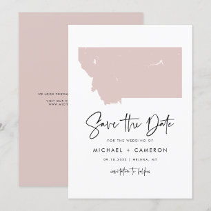 Blush Pink Montana Map Minimalist Script Wedding Save The Date