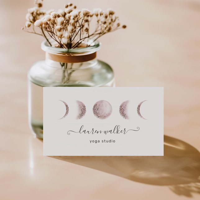 Blush Pink Moon Phases Yoga Studio Business Card (Creator Uploaded)