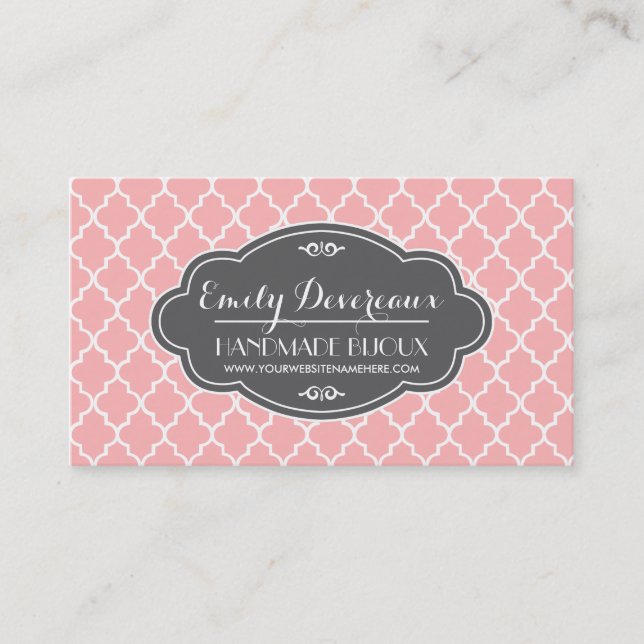 Blush Pink Moroccan Tiles Lattice Personalised Business Card (Front)