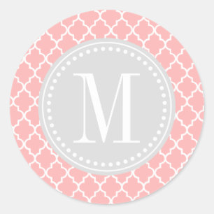 Blush Pink Moroccan Tiles Lattice Personalised Classic Round Sticker