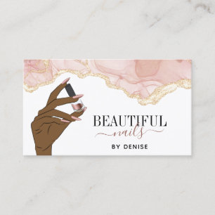  blush pink nail salon woman hand nails technician business card