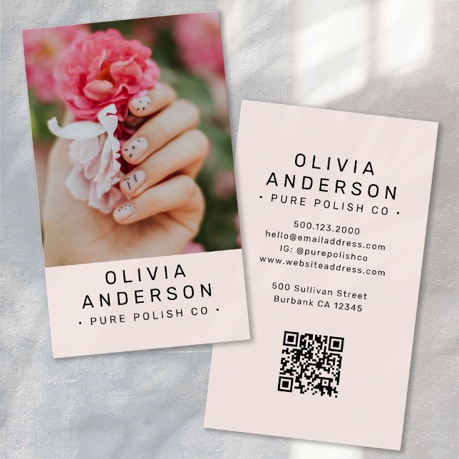 Blush Pink Nail Tech Photo QR Code Business Card (Creator Uploaded)