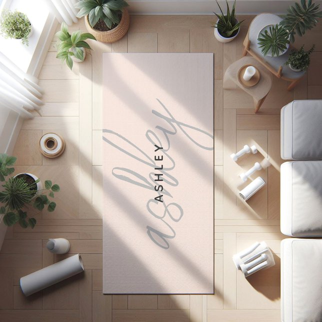 Blush Pink Name Minimalist Modern Yoga Mat (Creator Uploaded)