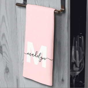 Blush Pink Name Monogram Tea Towel