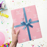 Blush pink name script wrapping paper<br><div class="desc">A blush pink background colour,  white text. 
Personalise and add a name and age. Handwritten style script.</div>