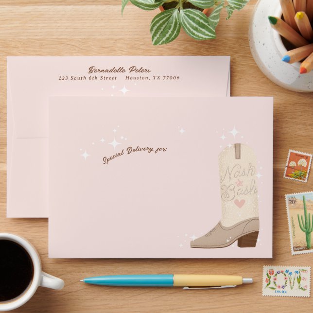 Blush Pink Nash Bash Cowgirl Boot Envelope (Desk)