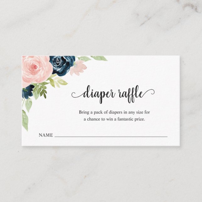 Blush Pink Navy Blue Diaper Raffle Baby Shower Enclosure Card (Front)