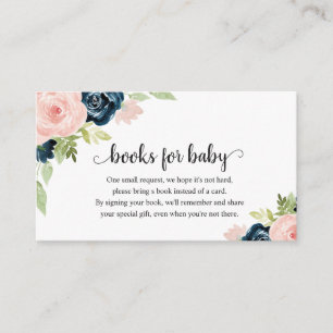 Blush Pink Navy Blue Floral Baby Shower Enclosure Card