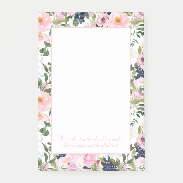 Blush Pink Navy Blue Floral Christian Bible Verse Post-it Notes (Front)