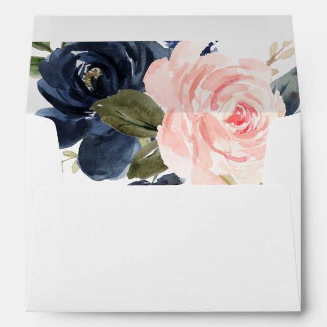 blush pink navy blue floral envelopes 5x7 card (Back (Bottom))