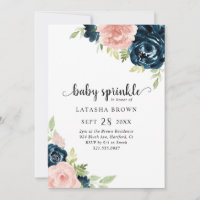 Blush Pink Navy Blue Floral Girl Baby Sprinkle