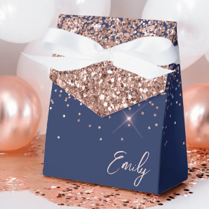 Blush Pink Navy Blue Glitter Monogram Name Favour Box