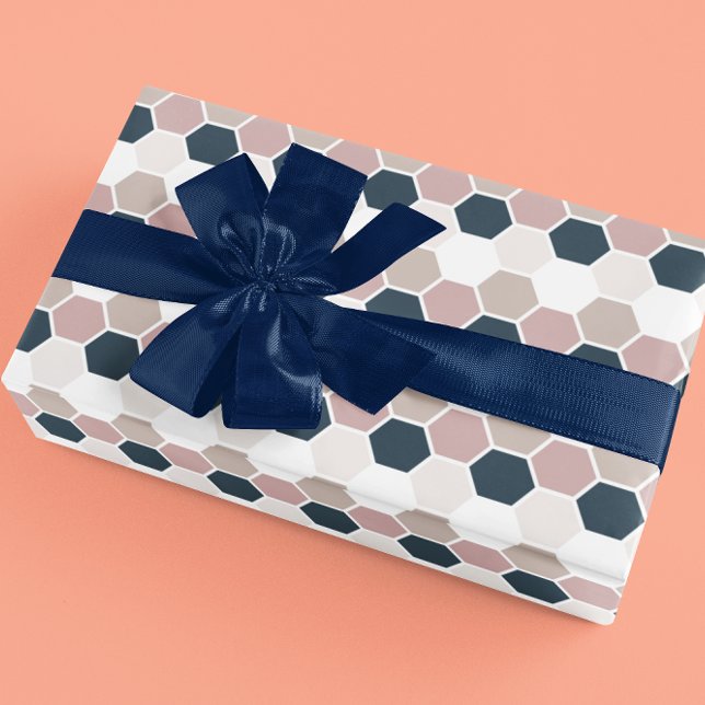 Blush Pink Navy Blue Hexagon Hex Wrapping Paper (Creator Uploaded)