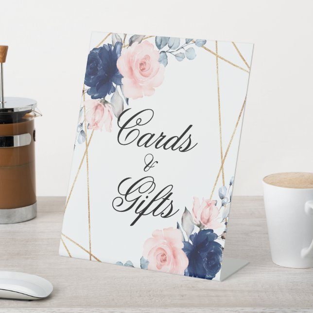 Blush Pink & Navy Blue Shower Cards & Gifts Sign (In SItu)