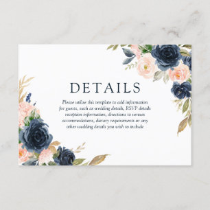 Blush Pink & Navy Elegant Spring Wedding Details Enclosure Card
