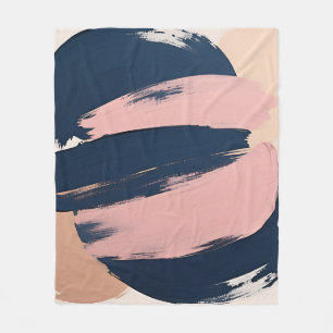 Blush Pink Navy Minimalist Abstract Fleece Blanket