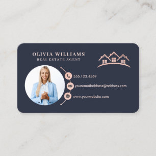 Blush Pink & Navy Professional Real Estate Photo Business Card